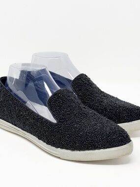 Alice + Olivia Black Beaded Slip-On Sneakers